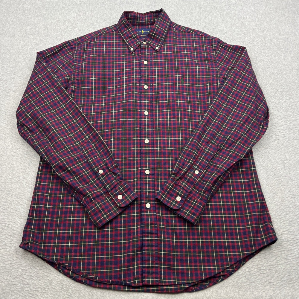 Ralph Lauren Shirt Mens Large Red Plaid Custom Fit Long Sleeve Button Up Pony